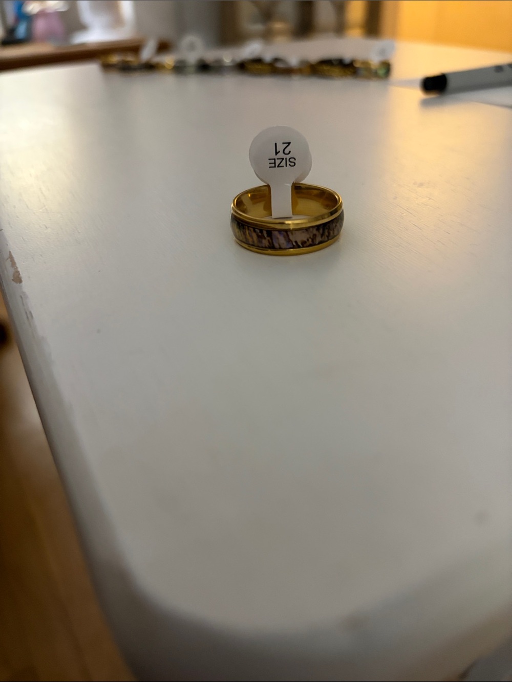 Gold-Tone Brown Inlay Women’s Ring - Size 21